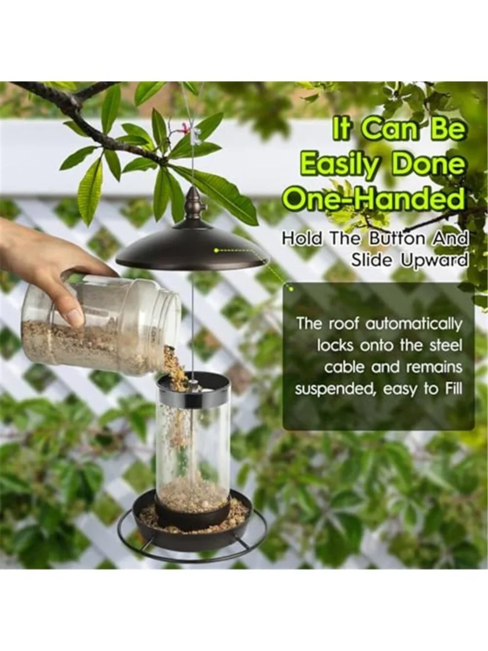 New Metal Roof Bird Feeder for Outdoors - 360° Feeding Perch. Green